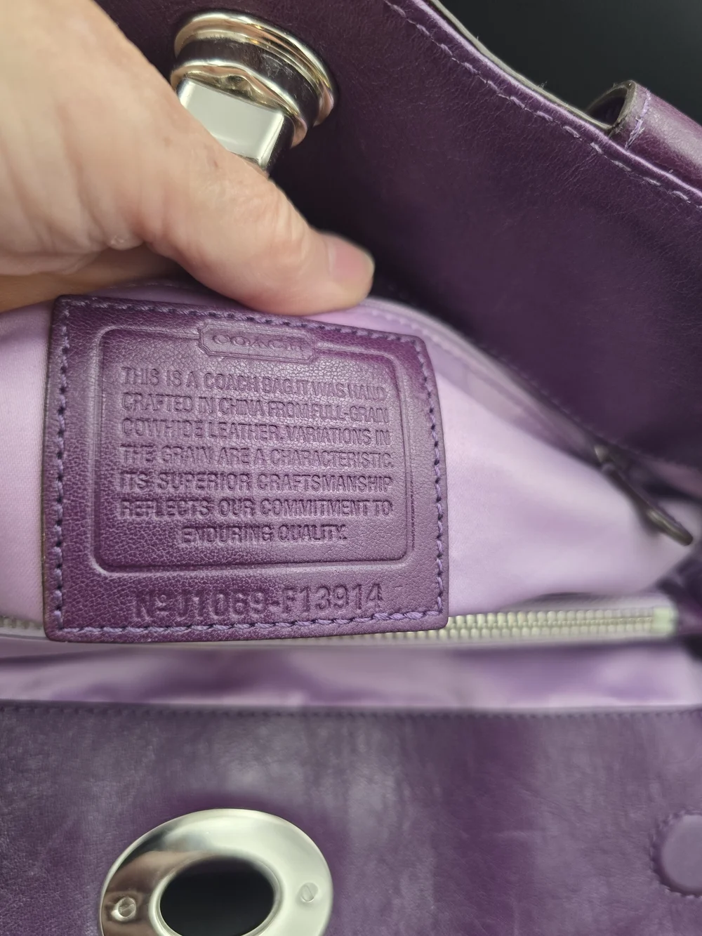 Coach Purple Leather Pleated Satchel with Turnlock